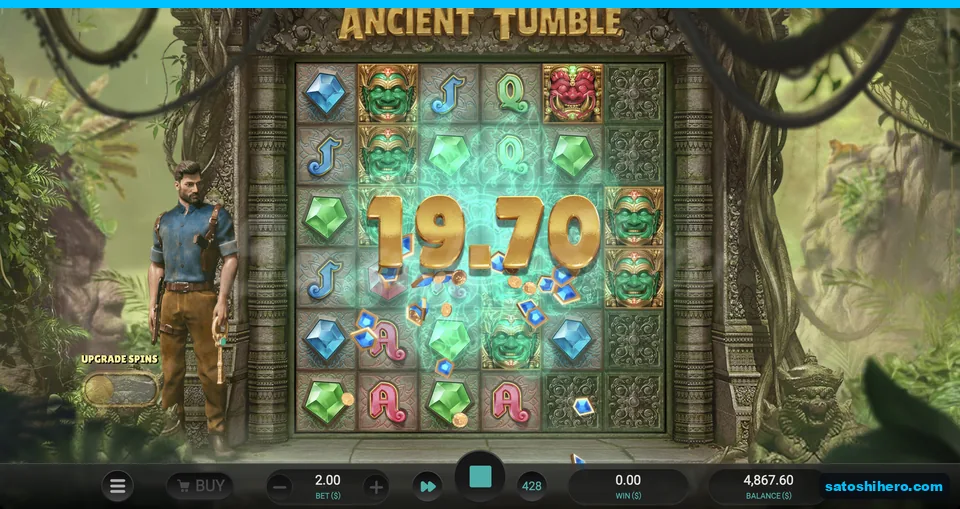 Masks and gems surround a $19.70 win