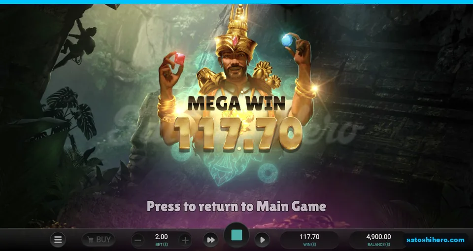Golden idol over a $117.70 Mega Win