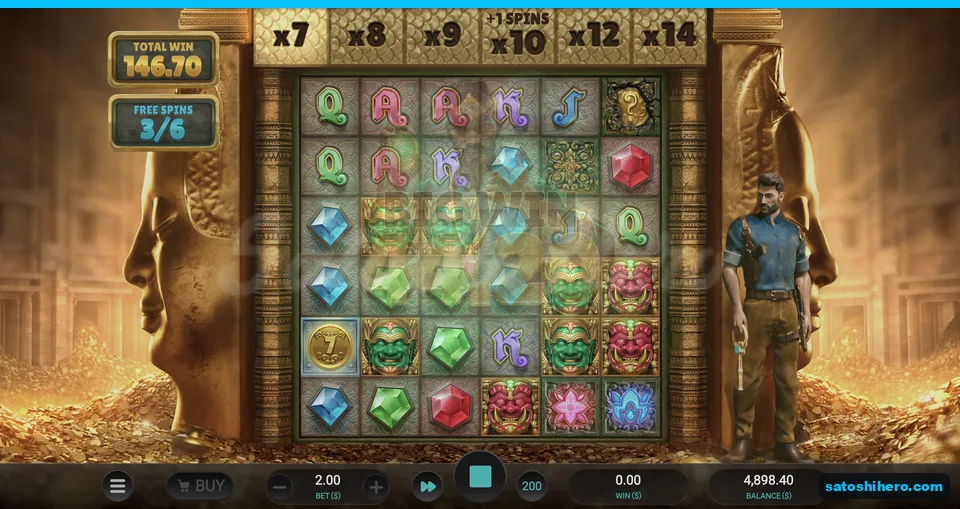 Multiplier ladder, coins, gems, and $146.70 total