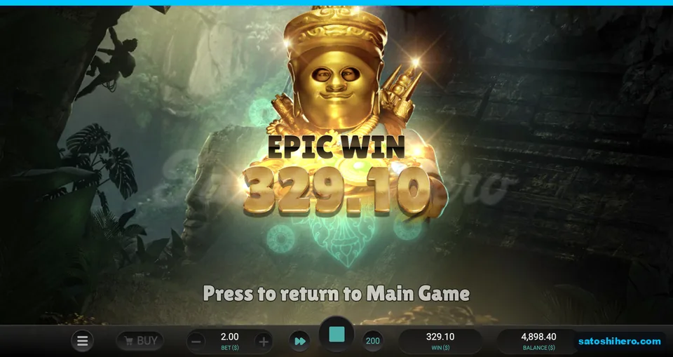 Golden idol behind a $329.10 Epic Win