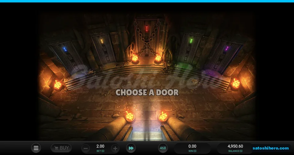 Four glowing doors and chained center door