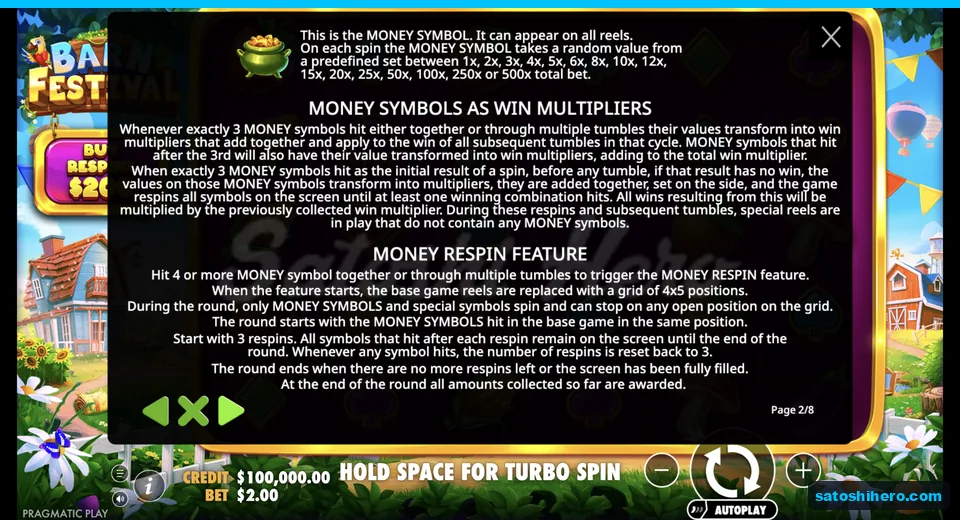 Rules page explains green money pots