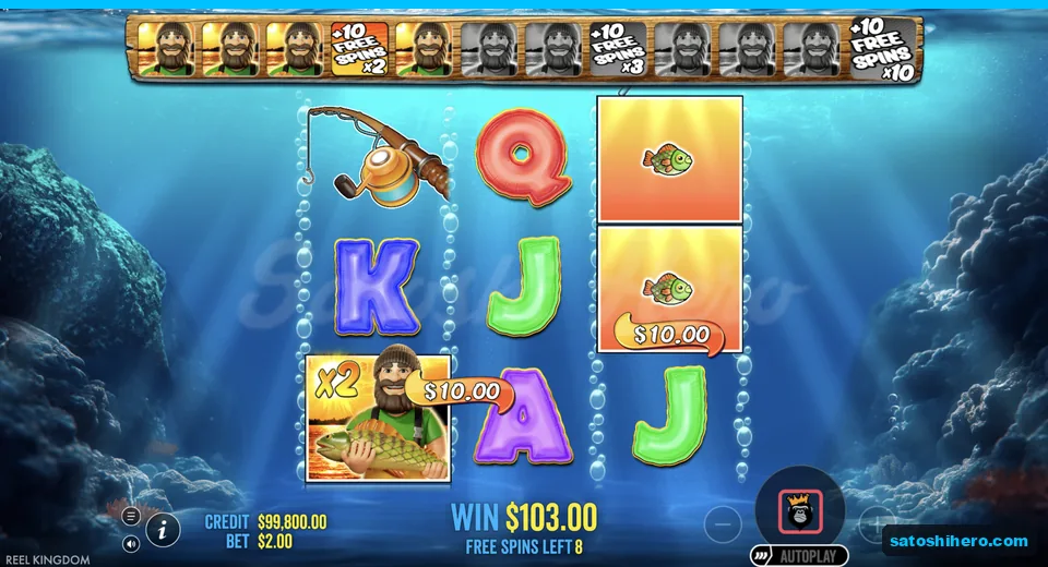 Fisherman lands with x2 and money symbols