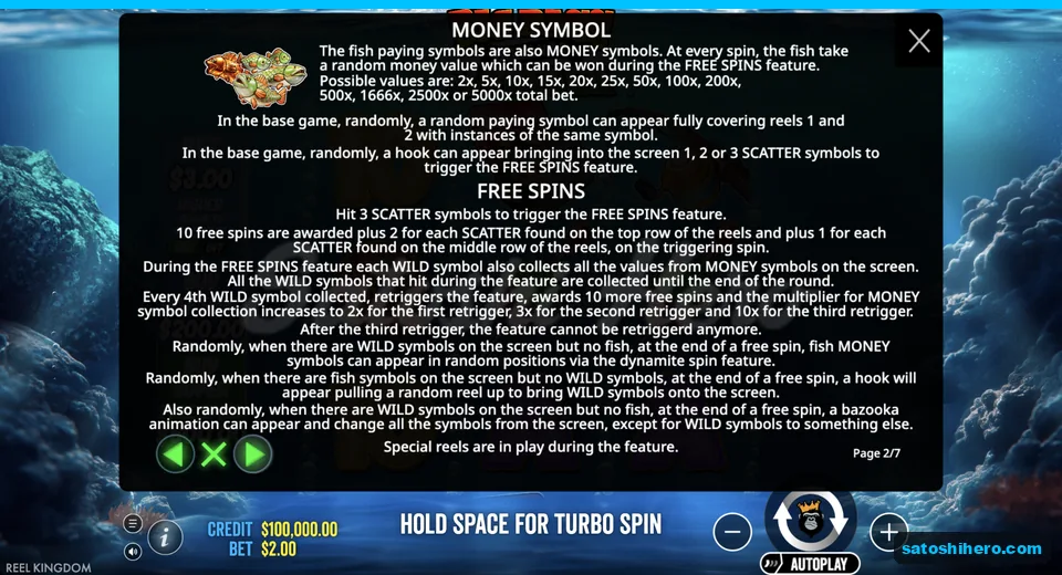 Rules page explains fish values and free spins