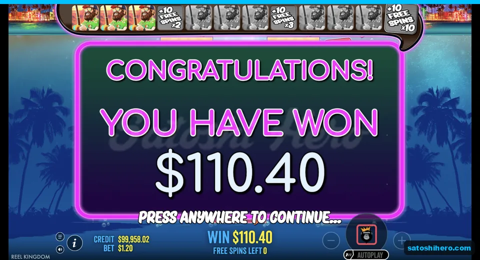 Congratulations screen pays $110 total