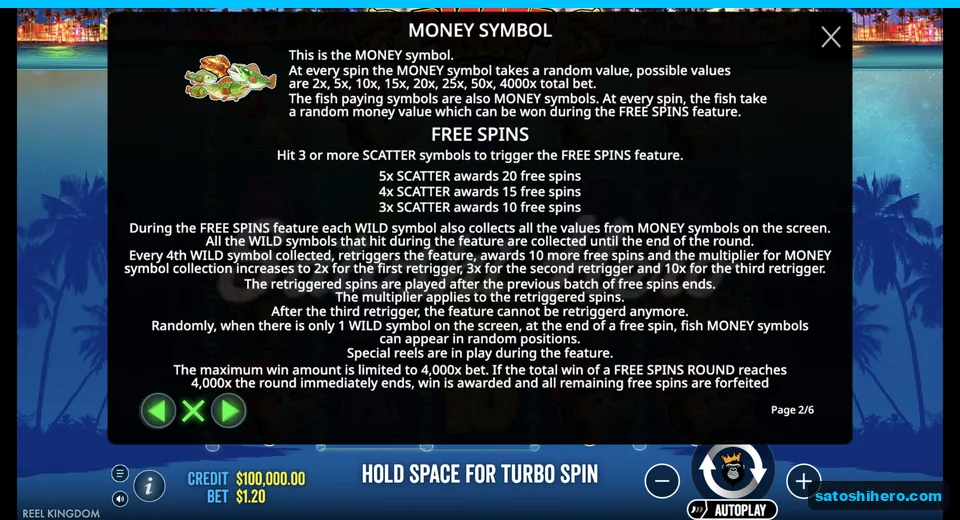 Rules page explains fish and free spins