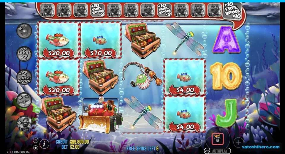 Free spins show fish values with nine spins left