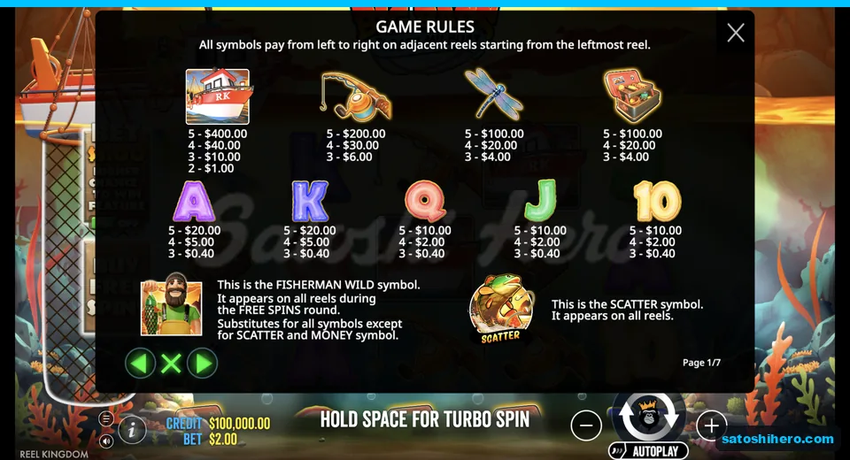 Paytable lists boat and royal symbol values