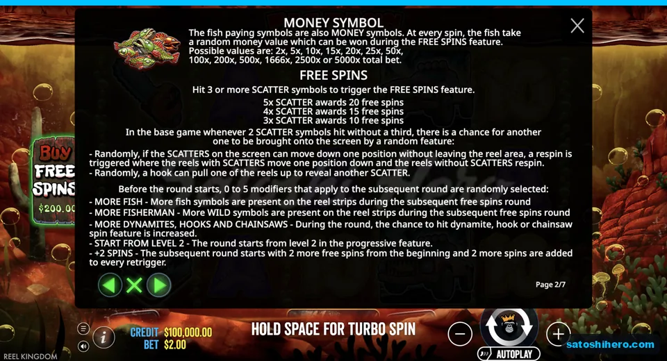 Rules page explains money fish and free spins