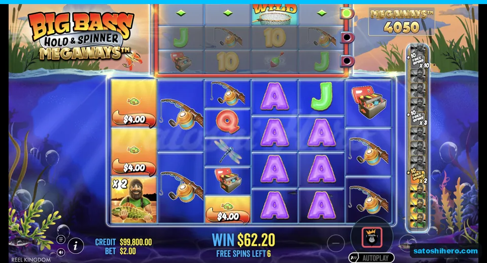 Fisherman collects fish values during free spins