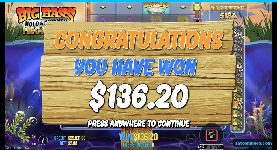 Congratulations screen shows $136.20 payout