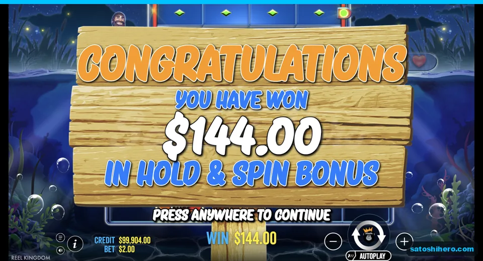 Congratulations screen shows $144 collected total