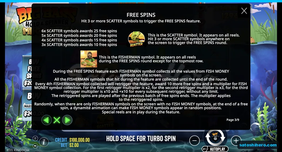 Free spins rules show scatters and multiplier ladder