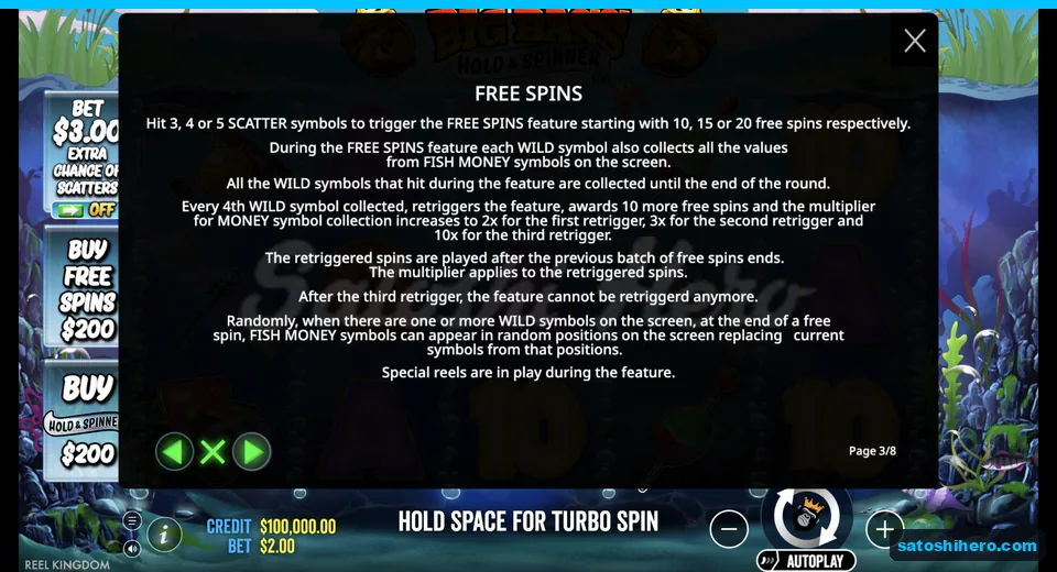 Rules describe free spins awards and multiplier ladder