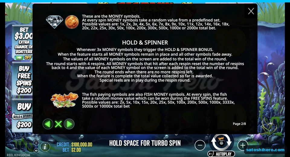 Rules page lists money symbols and bonus details