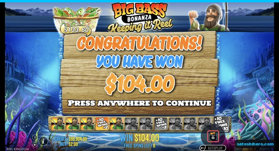 Congratulations screen shows one hundred four dollars