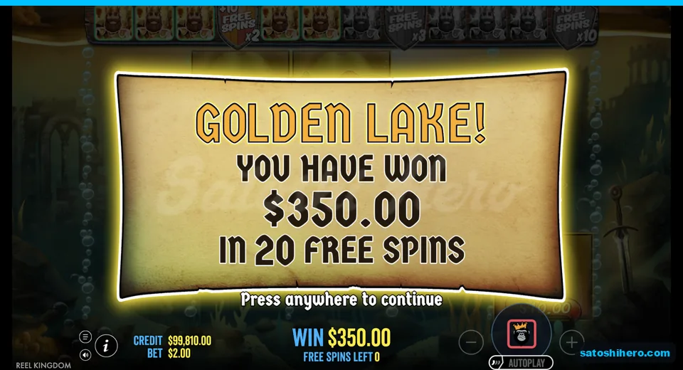 Congratulations screen shows $350 over twenty spins