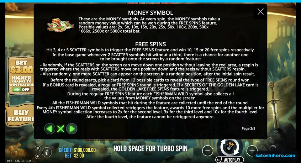 Rules explain money fish and scatter awards