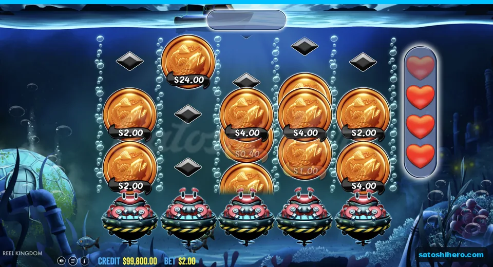 Fish coins drop over five robo crabs