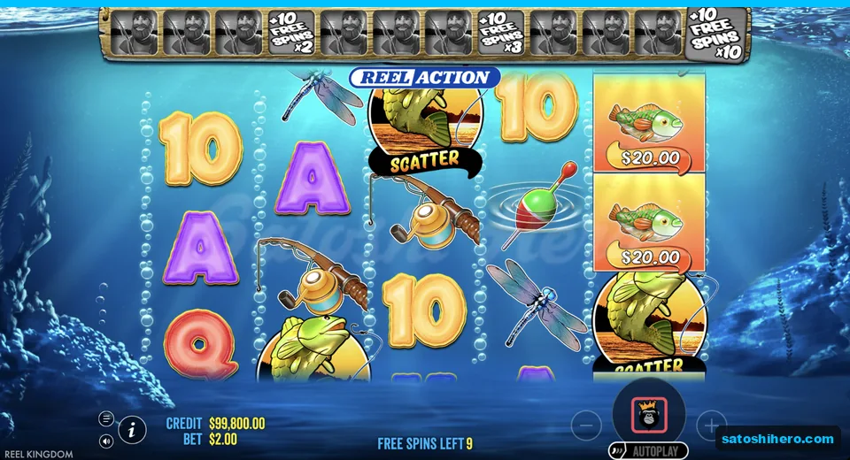 Free spins show $20.00 fish and track