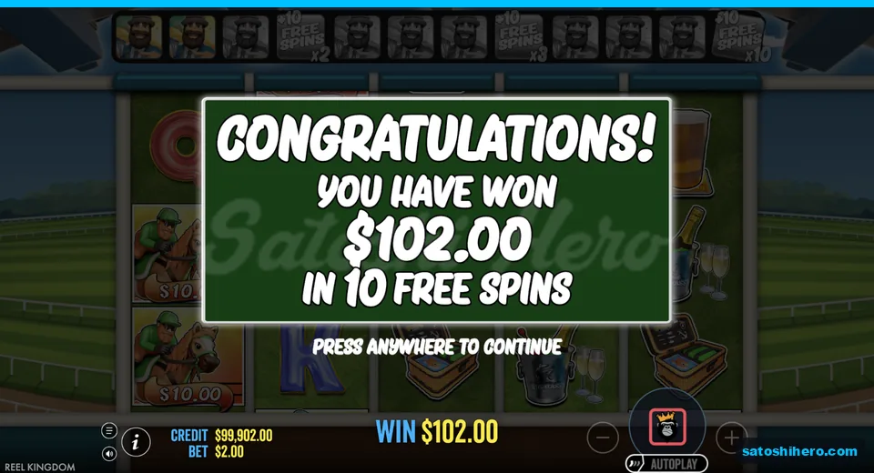 Congratulations screen pays one hundred two dollars