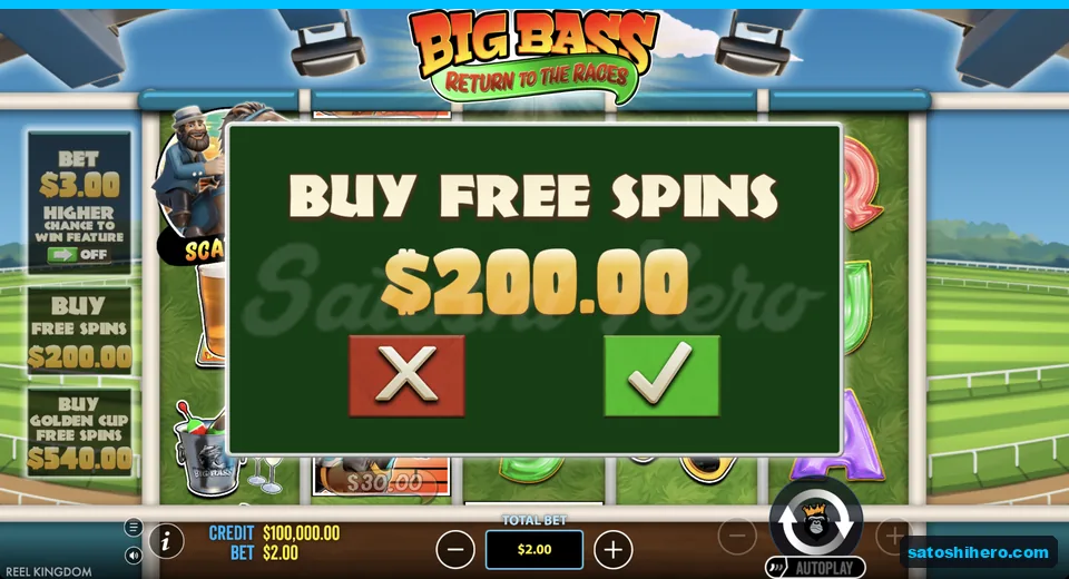 Buy menu opens at a two dollar stake
