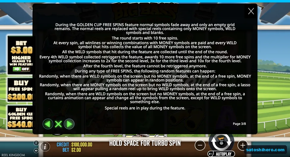 Rules describe money-only reels and wild collects