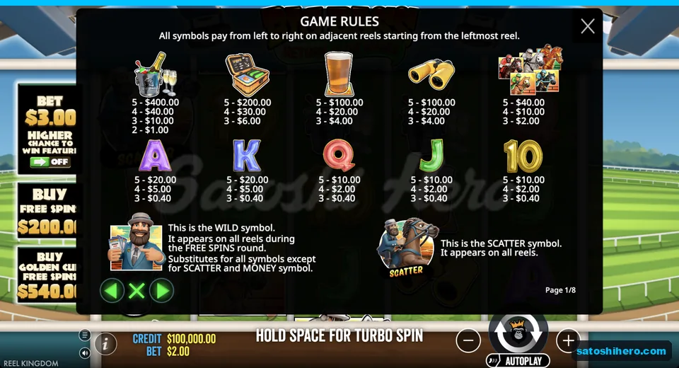 Paytable opens with top symbol values