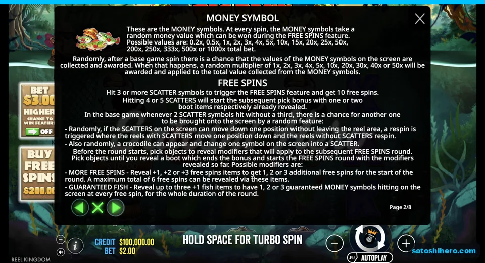 Rules page shows money fish values and collect multipliers