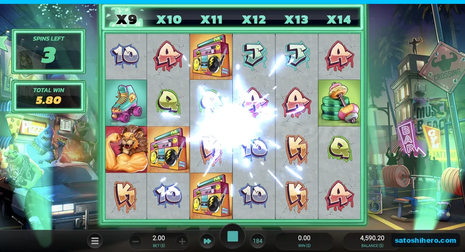 Multiplier ladder reaches nine above the reels