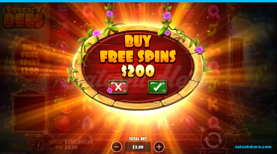 Buy menu opens at the two dollar stake