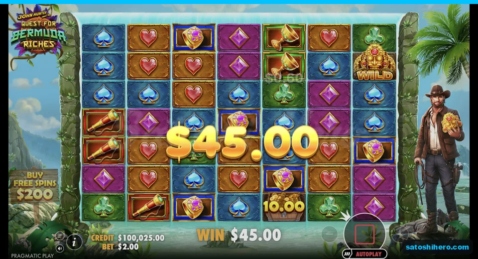 Cluster win resolves with $45.00 over the grid