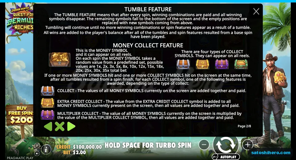 Rules page explains money and collect symbols