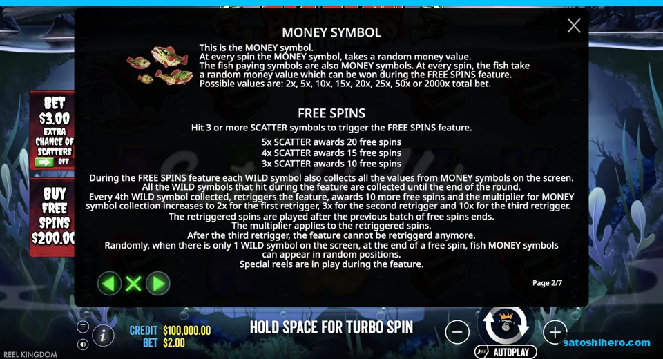 Rules panel explains cash fish and scatters
