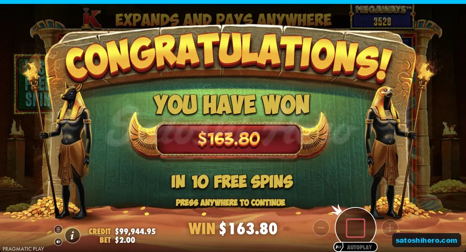 Congratulations board shows $163.80 payout