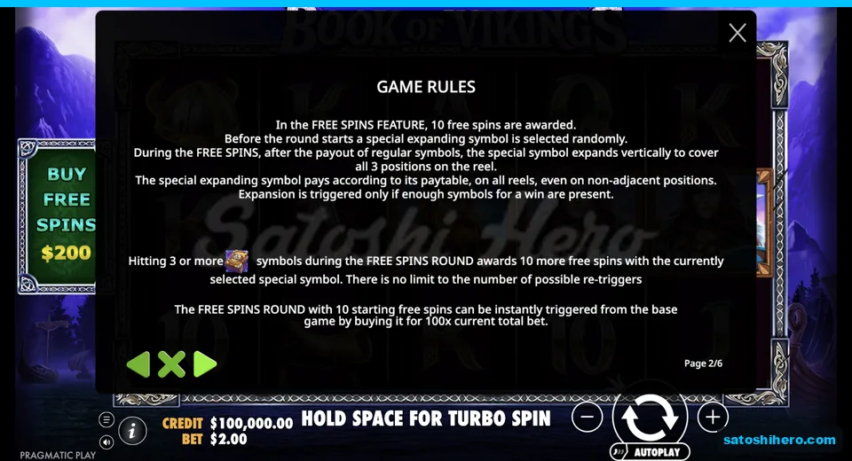 Rules page explains Free Spins and buy