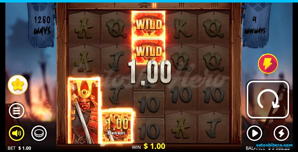 Sliced wild column beside red samurai win