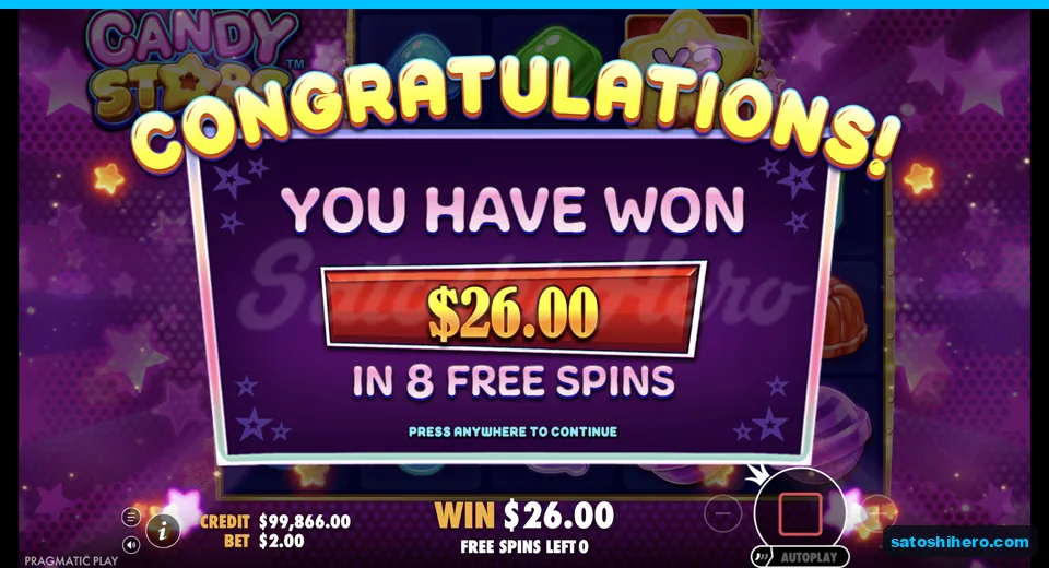 Collect screen shows $26.00 from eight spins