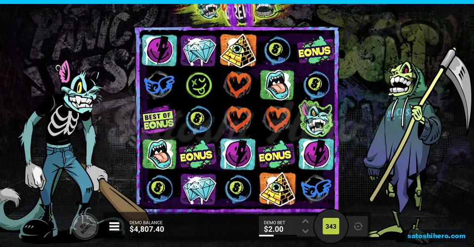 BONUS scatters and Cranky Cat wild on reels