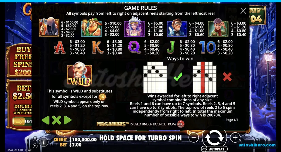 Paytable lists character and royal symbol values
