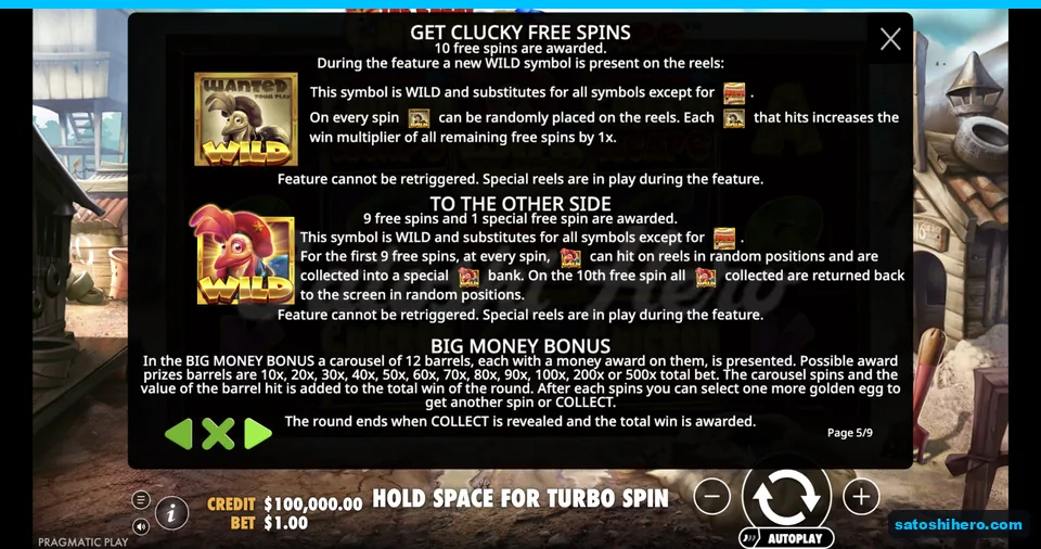 Rules page shows multiplier wilds and banked wilds