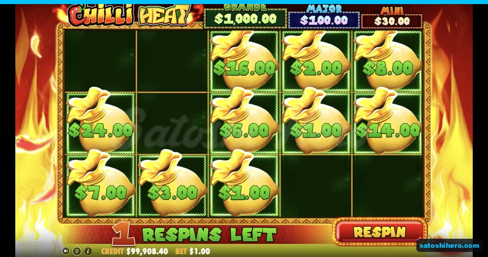 Respin board nearly full of locked money bags