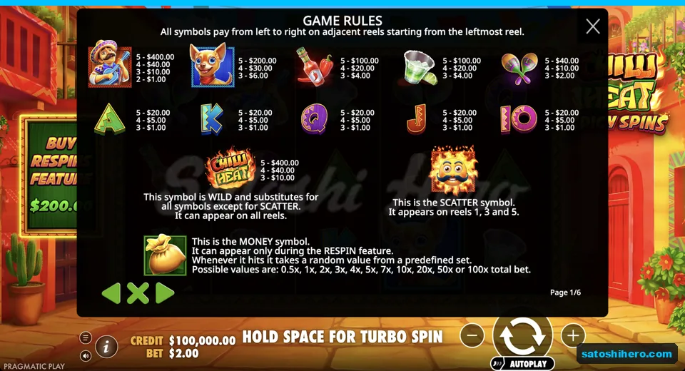 Rules page lists symbols and pay values