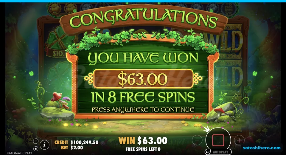 Collect screen shows a $63.00 total win
