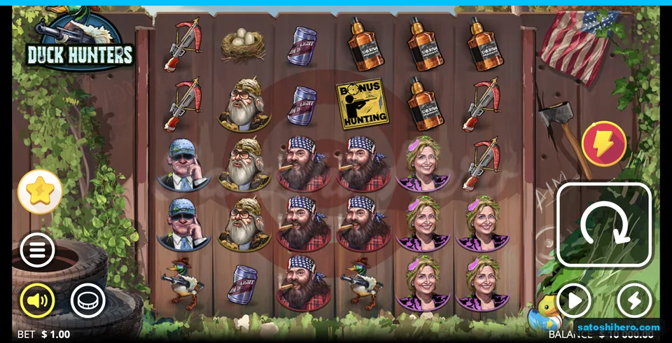 Wooden fence grid with hunters and ducks