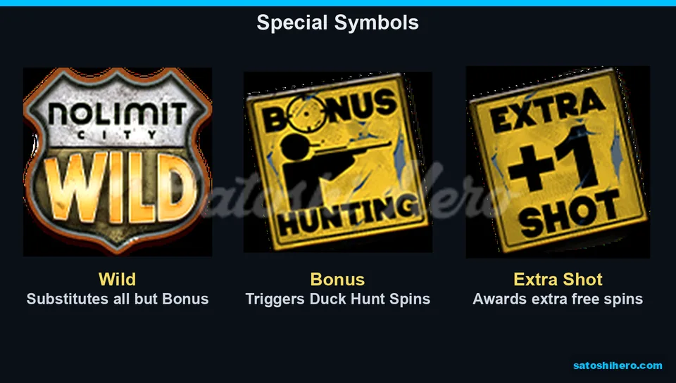 Wild shield Bonus and Extra Shot symbols