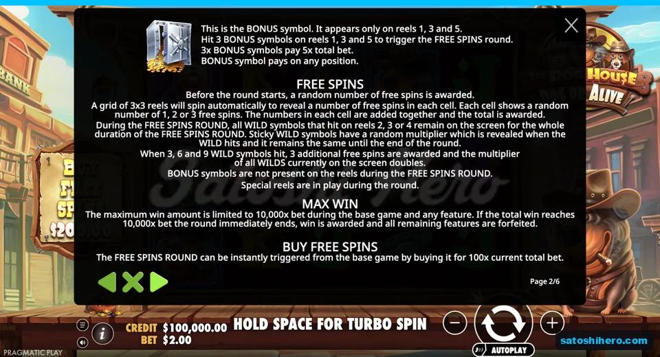 Rules page shows safe bonus and sticky wilds