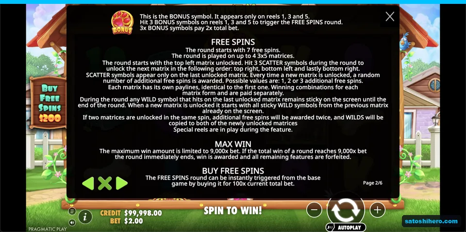 Bonus rules page explains scatters and matrices