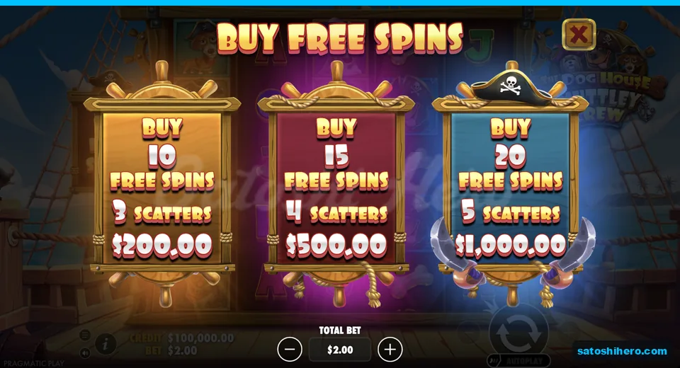 Buy menu opens at the $2.00 stake