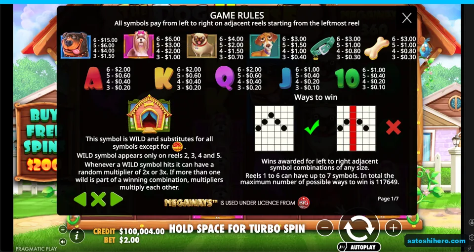 Rules page shows symbol pays and ways diagram